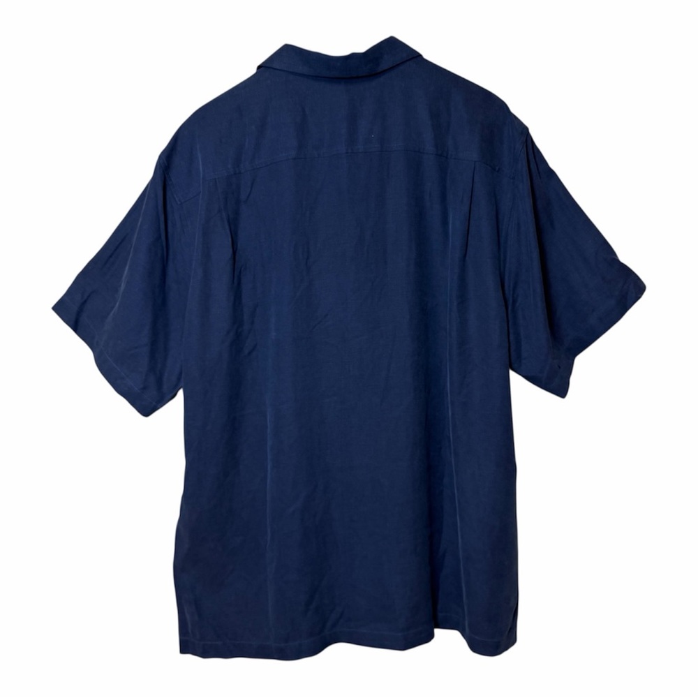Tommy Bahama Mens Silk Shirt XL Blue Jacquard Hawaiian Palm Tropical Button Down - Picture 2 of 11